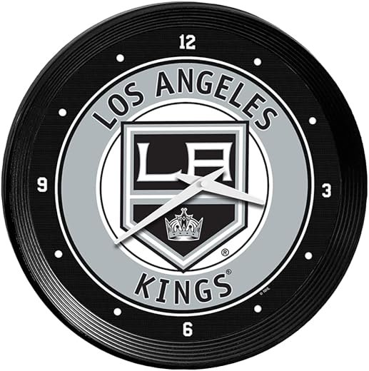 The Fan-Brand NHL Los Angeles Kings: Ribbed Frame Wall Clock - Sports Team Bar Sign Décor - Home Man Cave, Party Decoration - Made On Demand