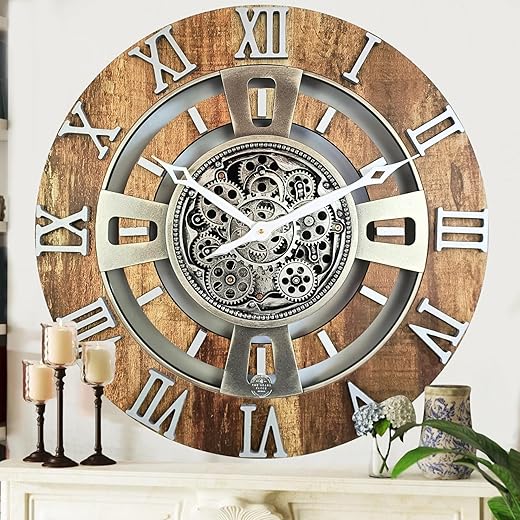 The Gears Clock Real Moving Gear Wall Clock England Line (Vintage Brown, 24 inches (60 cm))