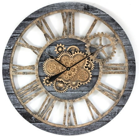 THE GEARS CLOCK Wall Clock with Real Moving Gears AM-LI_ 36 in Round Carbon-Grey