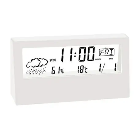 Thermo-Hygrometer Clock Creative Weather Display Electronic Alarm Clock White