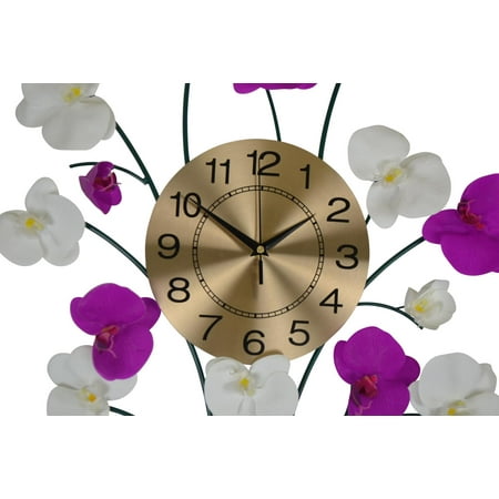 Three Star 30 x 20 in. Wall Clock With Orchids