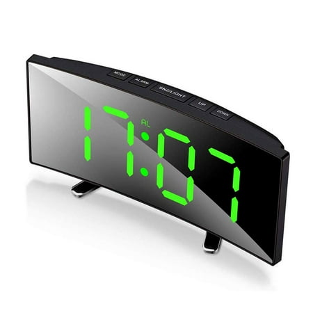 THREN HD Electronic Clock Large Screen Curved LED Electronic Clock USB Battery Durable Digital Clock (Red / Green / White)