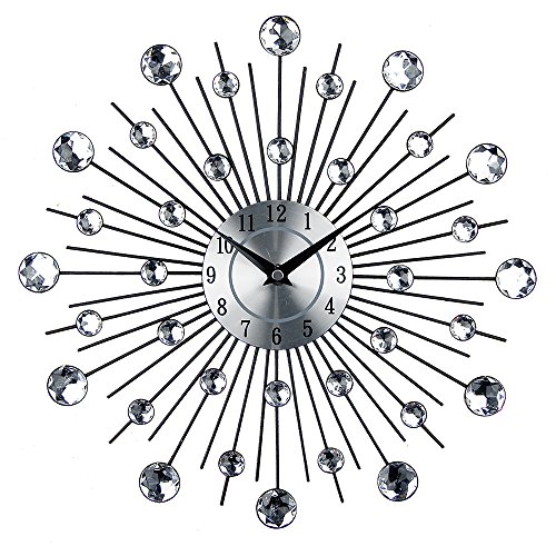 Timelike 3D Crystal Celebration Decorative Metal Sparkling Bling Diamond-Studded Silver Wall Clock Wall Decor for Kitchen, Living, Room Bedroom