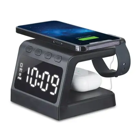 Timex Alarm Clock with Fast Wireless Charging Station for iPhone, Samsung, and AirPods - Black (TWW30B)