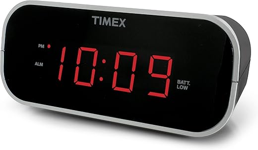 Timex Alarm Clock with Large Display, Digital Alarm Clock for Bedroom Includes 120V Universal Power Adapter (T121B - Black)