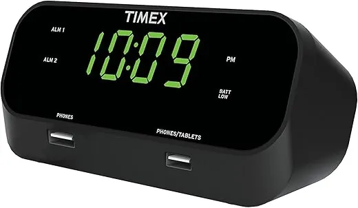 Timex Alarm Clock with USB Charging Station, RediSet Digital Clock for Bedroom with Dual Alarms, Programmable Snooze, Nap Timers, 5W and 10W USB Hub for iPhone and Samsung Devices (T129BQ)