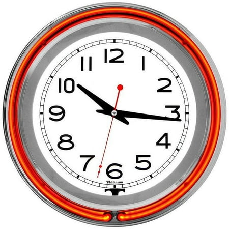 Trademark Global 99-1088ORG 14 in. Double Ring Neon Clock Orange Outer White Inner