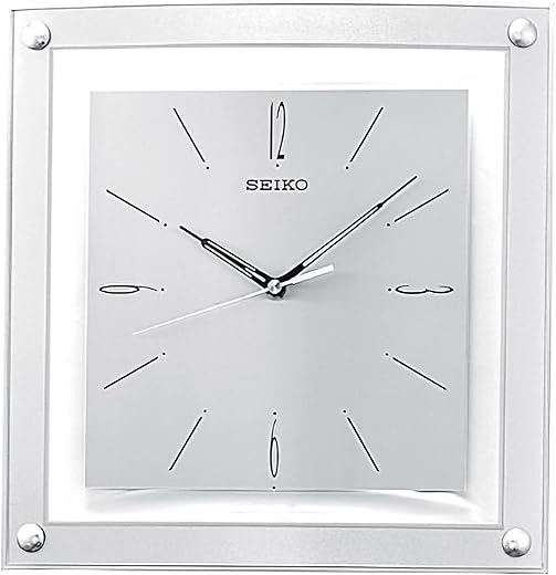 Translucent Silver Tone 12 Inch Curved Glass Crystal Square Wall Clock