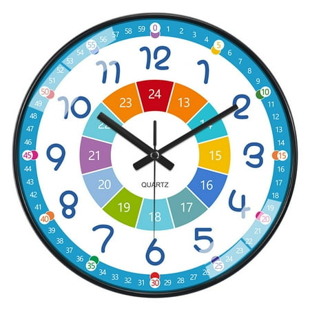 Trayknick Colorful Round Wall Clock Homeschool Room Wall Clock Colorful Silent Wall Clock for Kids Room Decor Teach Time Telling Skills Bedroom Classroom