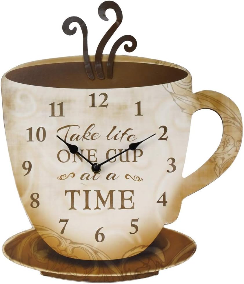 Treasure Gurus Rustic Decorative Wood Coffee Cup Wall Clock Farmhouse Kitchen Home Decor