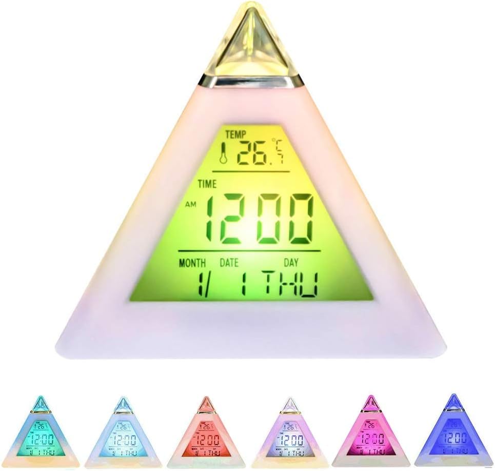 Triangle Alarm Clock,Creative 7 Colors Changing LED Digital Bedside Clock with Snooze Night Light for Bedroom Living Room Kids Gift (Assorted Color)