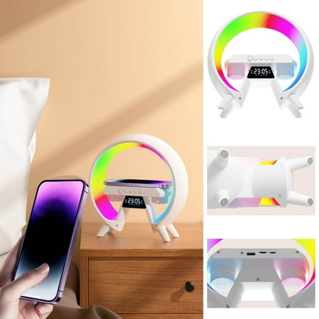 UAEBM Wireless Charger Lamp，Multi-Functional Charging Lamp， Bluetooth Speaker Music Clock Alarm Key and APP Control，Dimmable Light, and Sunrise Wake-Up Light white