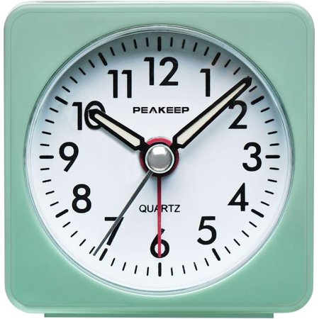 Ultra Small, Battery Travel Alarm Clock with Snooze and Light, Silent with No Ticking Analog Quartz (Aquamarine)