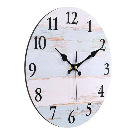 Unique Bargains 10 Inch Wooden Wall Clock, Quartz Battery Operated Silent Retro Style Round Wall Clocks, White