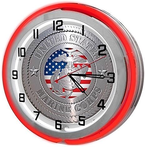 United States Marine Corp Red 18" Double Neon Garage Clock from