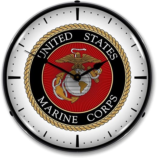 United States Marine Corps LED Wall Clock, Retro/Vintage, Lighted, 14 inch