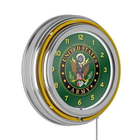 U.S. Army Symbol Chrome Double Ring Neon Clock