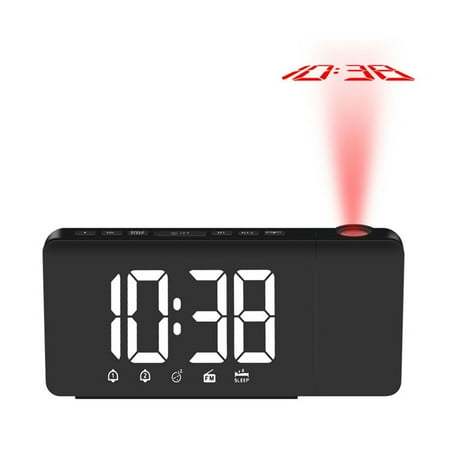 USB Projection Alarm Clock LED Display Time Digital Alarm Clock With Rotatable Projector Dual Alarm Radio Snooze Function ,Simple Alarm Clock