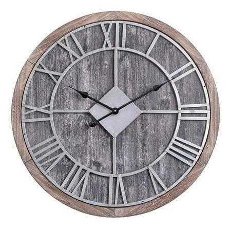 Utopia Alley Oversize Roman Round Wall Clock, Gray Wood Finish, 28 Diameter