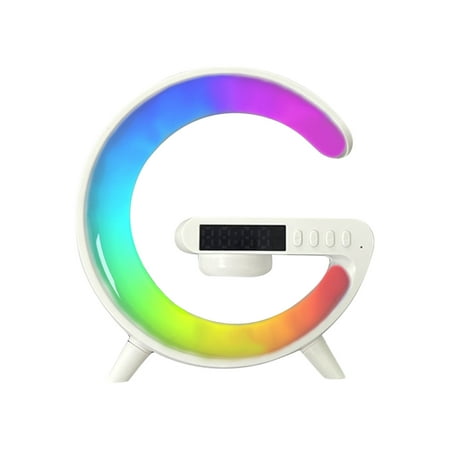 Vadktai RGB Night Light Alarm Clock with Wireless Charger and Bluetooth Speaker Lamp, White