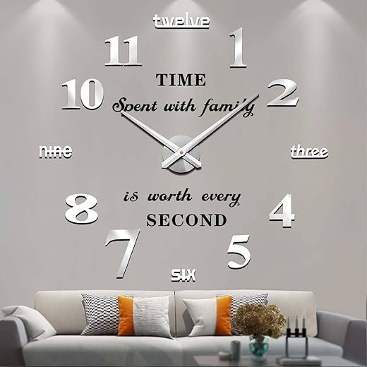 VANGOLD Large Wall Clocks for Living Room Decor, DIY Wall Clock Modern 3D Wall Clock with Mirror Numbers Stickers for Home Office Decorations Ideas (Black)