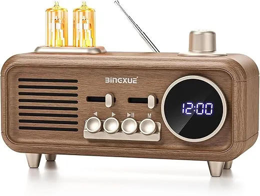 Vintage Clock Radio FM with Bluetooth Speaker, Portable Retro Radios with 2 Warm Light, Strong Reception and Bluetooth 5.4 Fast Connectivity, Transistor Plug in Wall for Home, Kitchen, Cafe