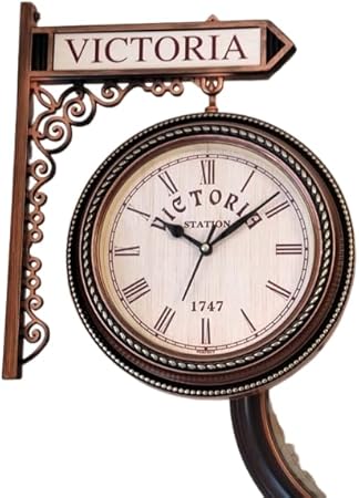 Vintage Dual-Sided Railway Station Clock with Copper Finish – Classic Analog Wall Clock for Home & Office Decor