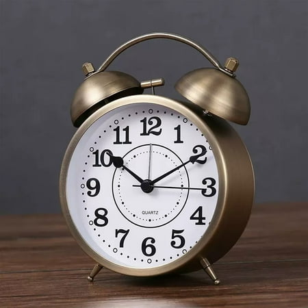 Vintage Retro Analog Twin Bell Alarm Clock, Night Light, Desk Clock Table Alarm Clock Bedroom Alarm Clock