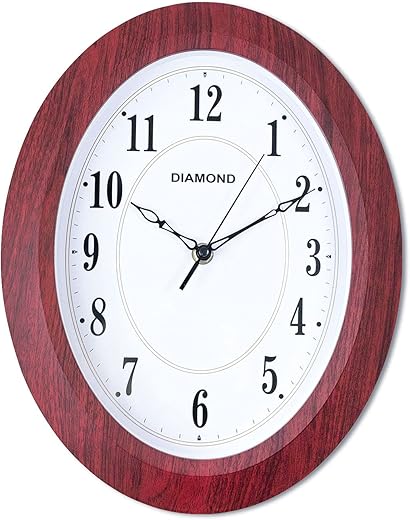 Vintage Wall Clock Retro Oval Wall Clocks Silent Non Ticking Quartz Battery Operated Easy to Read Decorative for Cafe Kitchen Living Room Bedroom Bathroom Decor by 13 inch