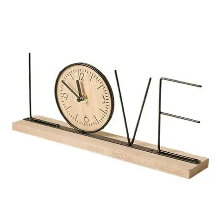 Vintage Wooden Clock, Home Office Decor with Letter Love Heart Statue, Unique Decorative Timepiece for Living Room, Bedroom, and Special Occasions, 1#