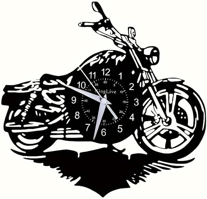 Vinyl Clock - Decorate Your Home with a Motorcycle Clock, Silent Clock, Living Room and Bedroom. It's a, a Birthday Gift, 12 inches, Black, Wall Trim