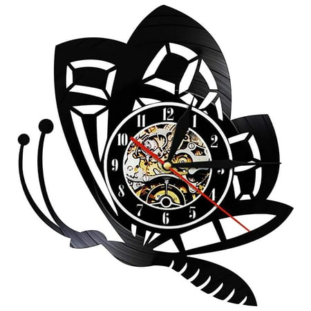 Vinyl Record Wall Clock Butterfly Shape Retro Nostalgic Wall Clock