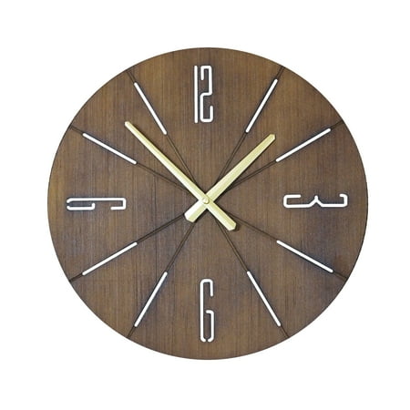 VIP Wood 16 in. Brown Mid Century Wall Clock