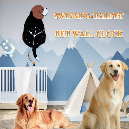 Wagging Tail Puppy Wall Clock,Wall Clock Creative Dog Acrylic Wall Clock with Swing Tail Pendulum,Diy Clock for Living Room Bedroom Kids Room Kitchen and Home Decor