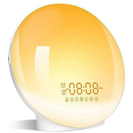 Wake Up Light Sunrise Alarm Clock,Clock Radio, 7 Colored Night Light, Sunrise Simulation & Sleep Aid, Dual Alarm with FM, 7 Natural Sounds