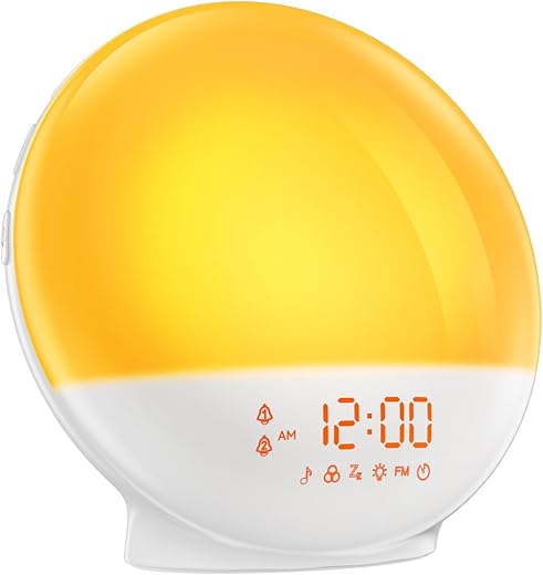 Wake Up Light, Sunrise Alarm Clock with 10,000 Lux Therapy Light, White Noise Sound Machine with Sleep Aid, 11 Atmosphere Lights, Dual Alarm & Snooze Function