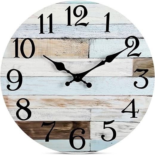 Wall Clock - 12 Inch Silent Non-Ticking Wall Clocks Battery Operated Coastal Country Style Decorative for Living Room, Kitchen, Home,Bathroom, Bedroom, Laundry Room