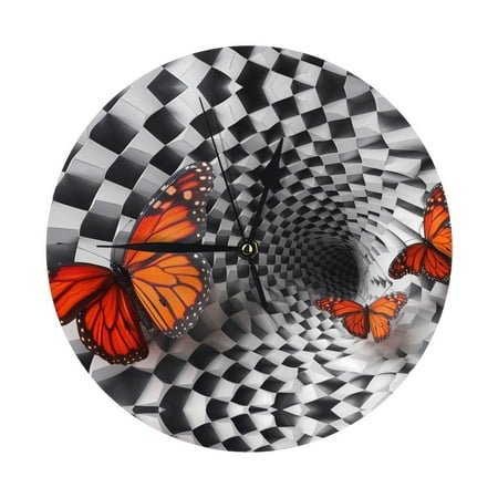 Wall Clock - Butterflies Optical Illusion 9.8 Inch Silent Non Ticking Modern Round Wall Clocks Battery Operated Classic Clock for Bedroom, Living Room, Office, Home, Kitchen, Bathroom