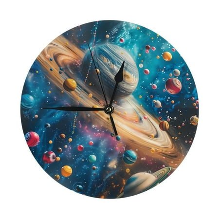 Wall Clock - Colorful Planet Universe 9.8 Inch Silent Non Ticking Modern Round Wall Clocks Battery Operated Classic Clock for Bedroom, Living Room, Office, Home, Kitchen, Bathroom