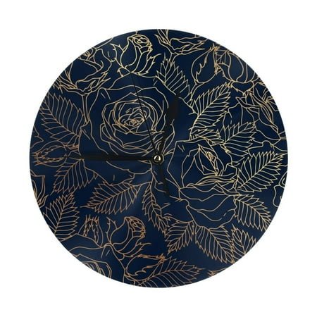 Wall Clock - Copper-Gold Gloss Outline Rose 9.8 Inch Silent Non Ticking Modern Round Wall Clocks Battery Operated Classic Clock for Bedroom, Living Room, Office, Home, Kitchen, Bathroom