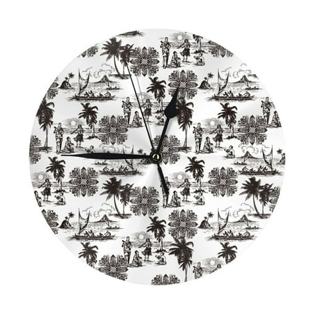 Wall Clock - Hawaiian Style Retro 9.8 Inch Silent Non Ticking Modern Round Wall Clocks Battery Operated Classic Clock for Bedroom, Living Room, Office, Home, Kitchen, Bathroom