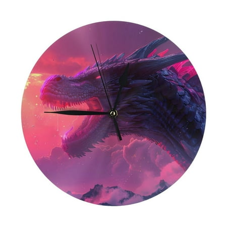 Wall Clock - Mystical Dragon Under Moon 9.8 Inch Silent Non Ticking Modern Round Wall Clocks Battery Operated Classic Clock for Bedroom, Living Room, Office, Home, Kitchen, Bathroom