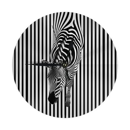 Wall Clock - Optical Zebra Illusion 9.8 Inch Silent Non Ticking Modern Round Wall Clocks Battery Operated Classic Clock for Bedroom, Living Room, Office, Home, Kitchen, Bathroom