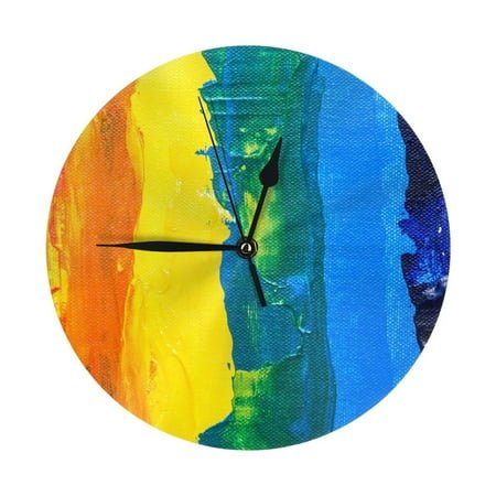 Wall Clock - Rainbow Colored 9.8 Inch Silent Non Ticking Modern Round Wall Clocks Battery Operated Classic Clock for Bedroom, Living Room, Office, Home, Kitchen, Bathroom