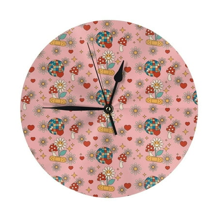 Wall Clock - Retro 70s 60s Hippie Flower 9.8 Inch Silent Non Ticking Modern Round Wall Clocks Battery Operated Classic Clock for Bedroom, Living Room, Office, Home, Kitchen, Bathroom