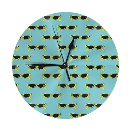 Wall Clock - Retro Summer Sunglasses 9.8 Inch Silent Non Ticking Modern Round Wall Clocks Battery Operated Classic Clock for Bedroom, Living Room, Office, Home, Kitchen, Bathroom