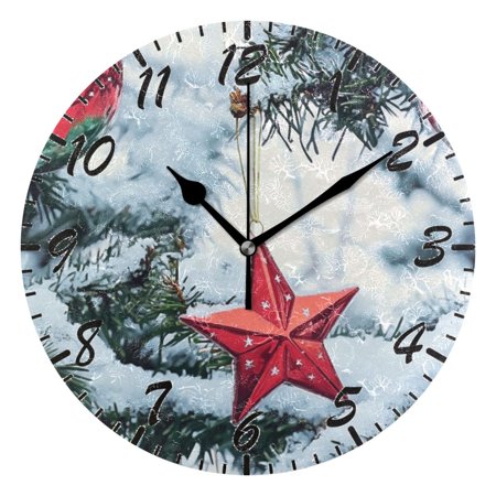 Wall Clock 10 Inch Battery Operated Clocks Living Room Decor, Silent Non-Ticking for Living Room Home Kitchen office Cartoon Clock Red Star-shaped Christmas Ornament