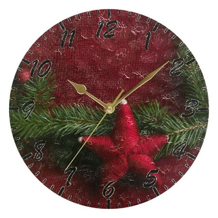 Wall Clock 10 Inch Battery Operated Clocks Living Room Decor, Silent Non-Ticking for Living Room Home Kitchen office Cartoon Clock Red Star-shaped Christmas Decoration