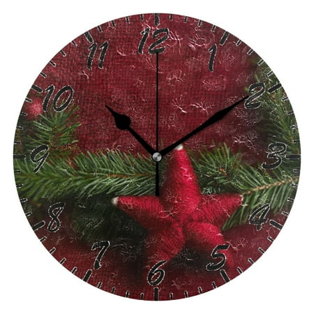 Wall Clock 10 Inch Battery Operated Clocks Living Room Decor, Silent Non-Ticking for Living Room Home Kitchen office Cartoon Clock Red Star-shaped Christmas Decoration