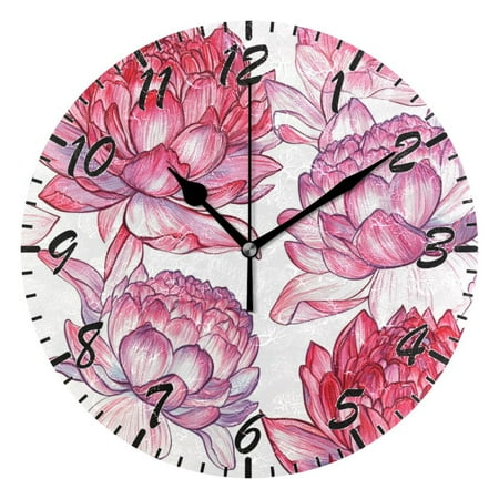 Wall Clock 10 Inch Battery Operated Clocks Living Room Decor, Silent Non-Ticking for Living Room Home Kitchen office Cartoon Clock Red Artichoke Flower